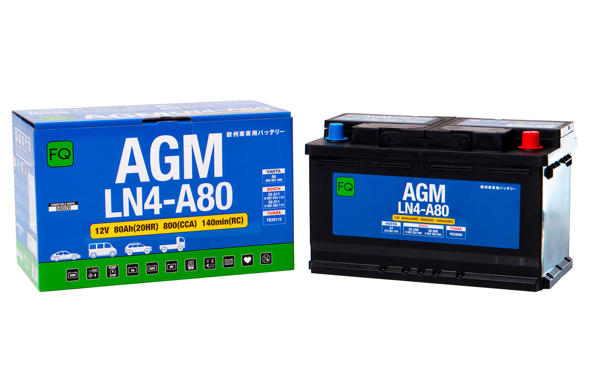 АКБ FQ DIN AGM LN4-A80 80Ah/800A 315x175x190/190 мм LN4A80