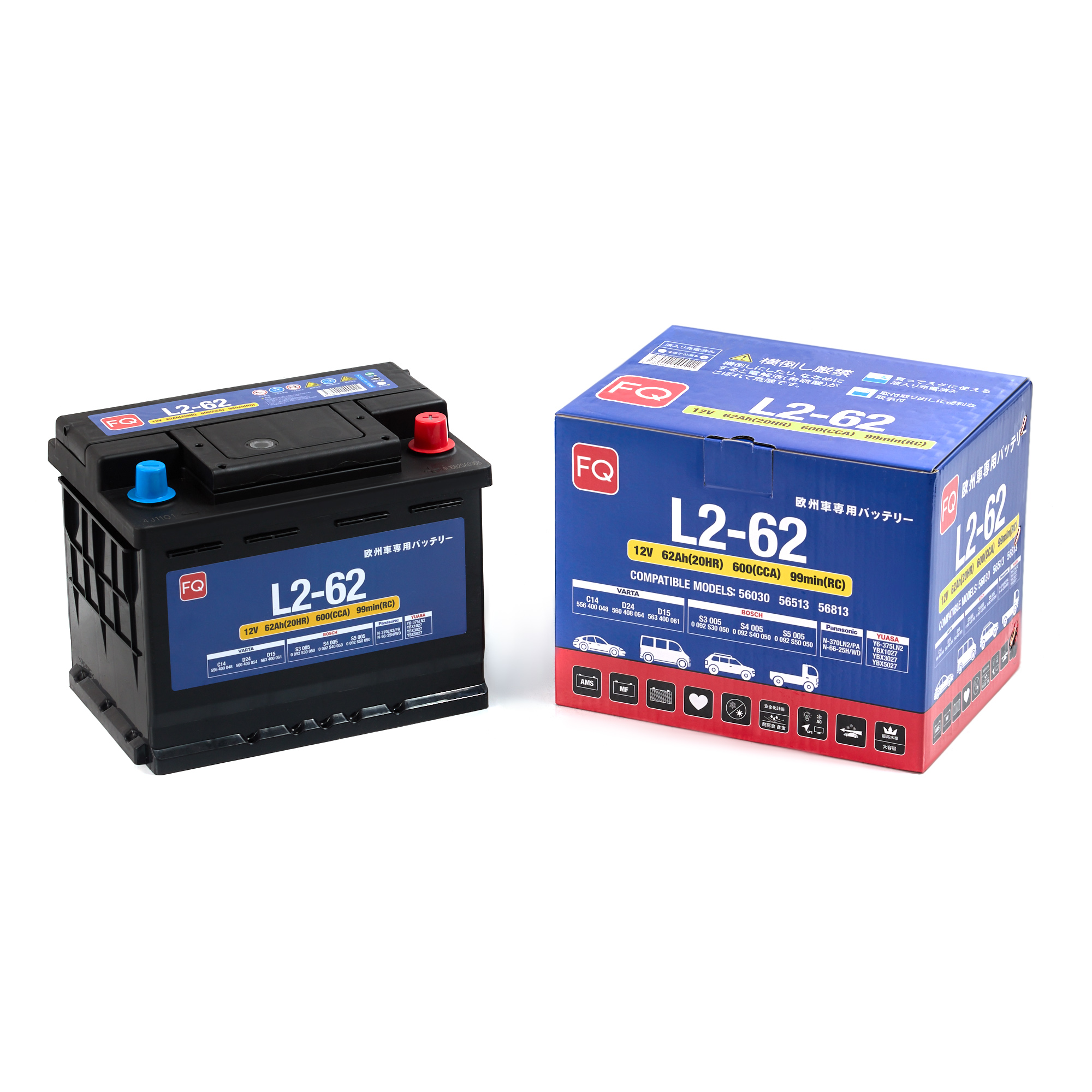 АКБ FQ DIN EURO L2-62 62Ah/600A 242x175x190/190 мм  L262