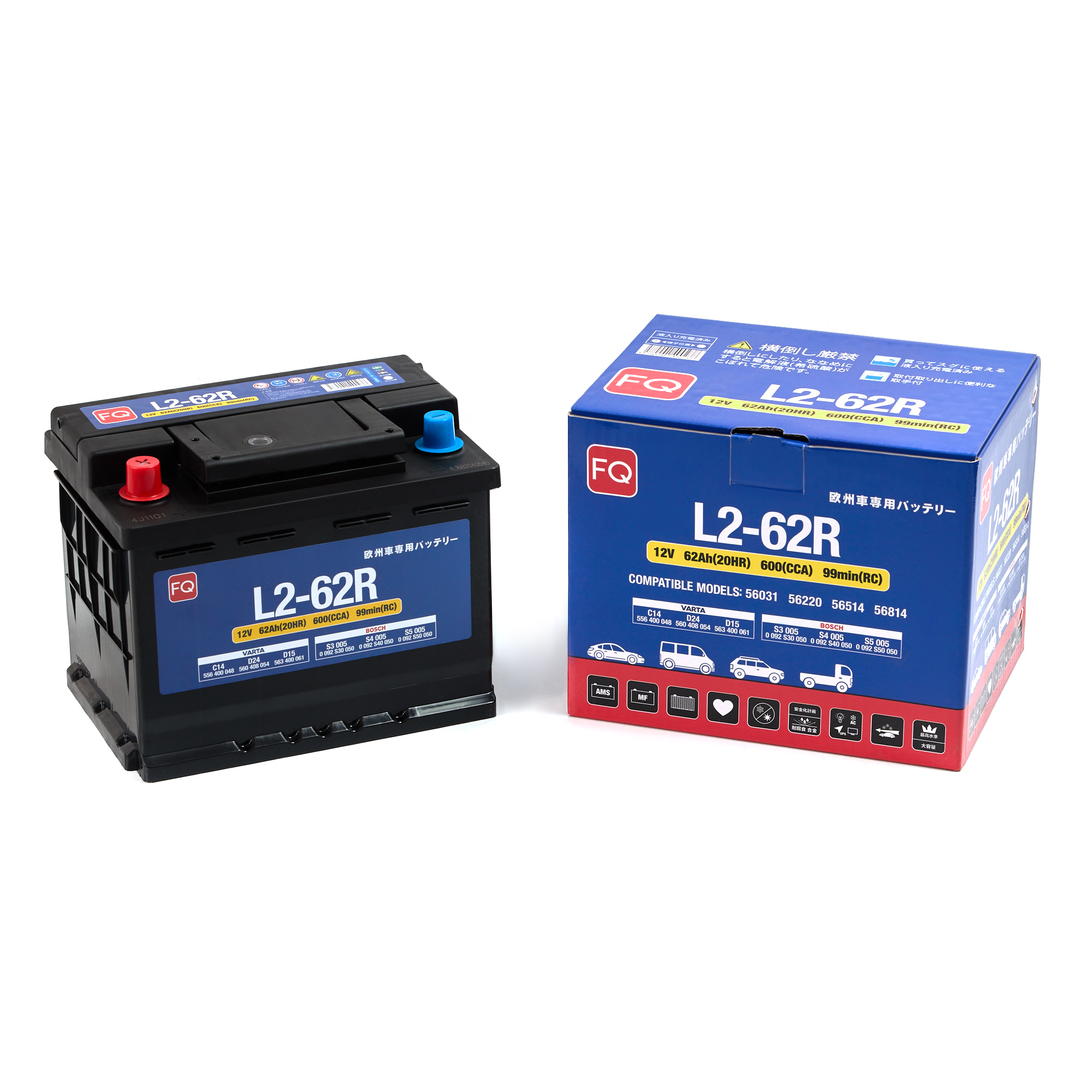 АКБ FQ DIN EURO L2-62R 62Ah/600A 242x175x190/190 мм  L262R