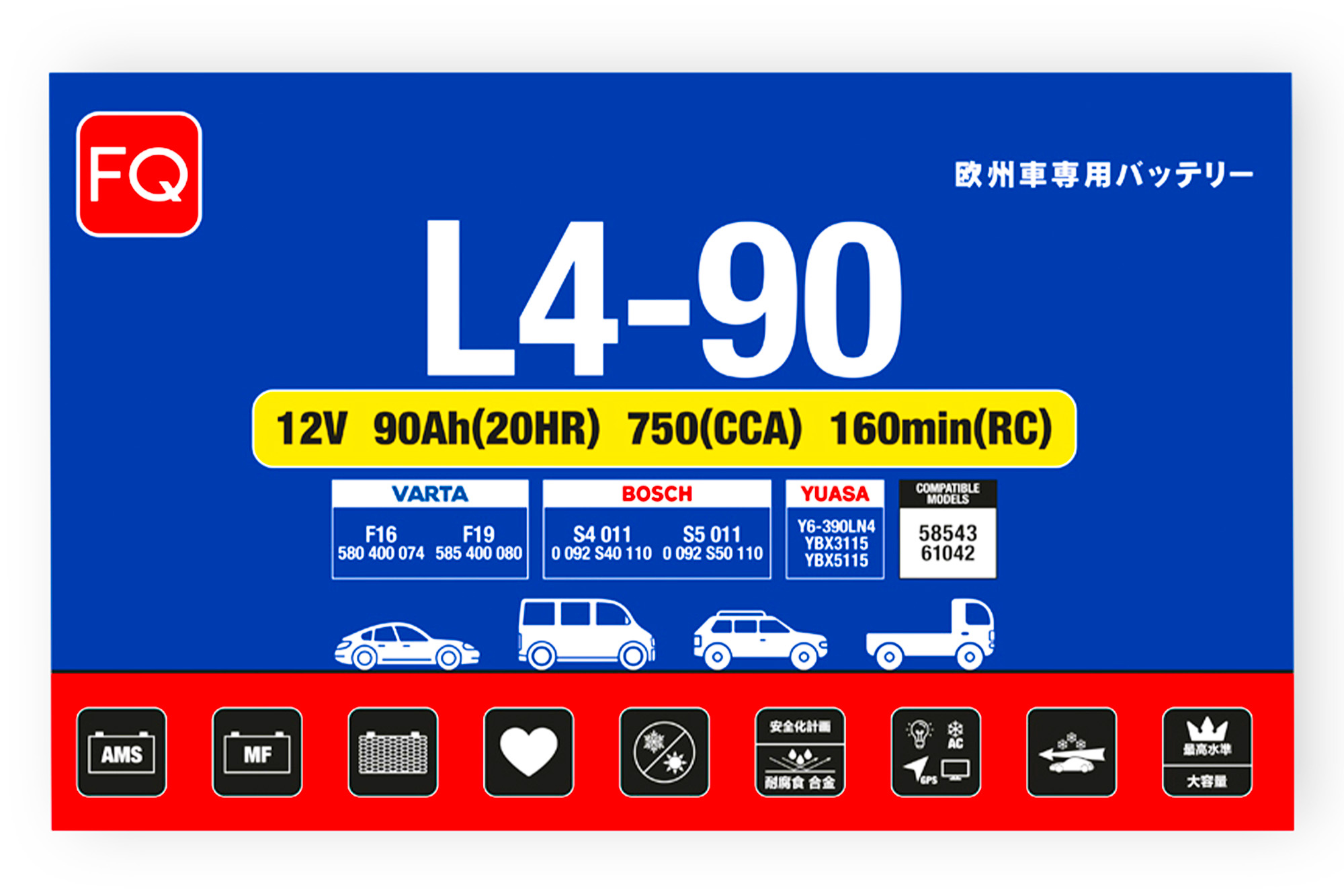 АКБ FQ DIN L4-90 90Ah 90Ah/750A 315x175x190/190 мм  L490