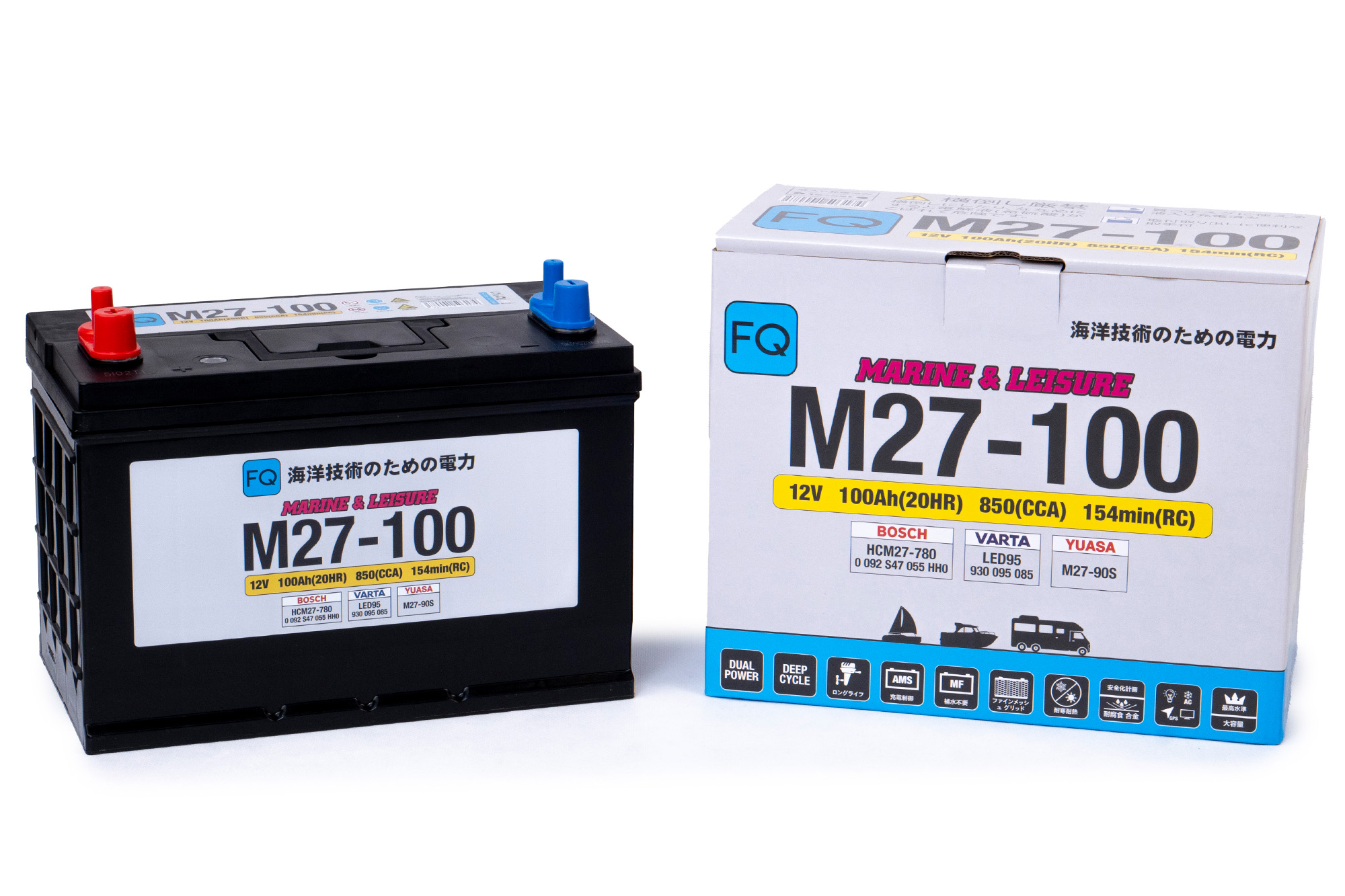 АКБ FQ MARINE & LEISURE M27-100 100Ah 850A 300x172x199/225 мм M27100