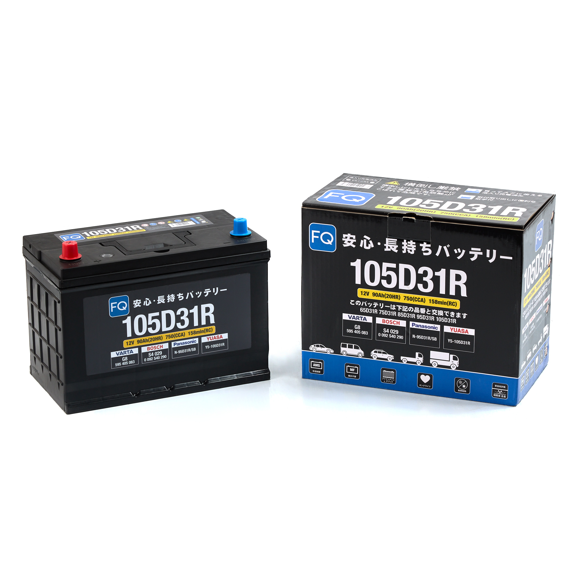 АКБ FQ JIS BLUE ENERGY 105D31R 90Ah/750A 305x171x205/226 мм 00000004203