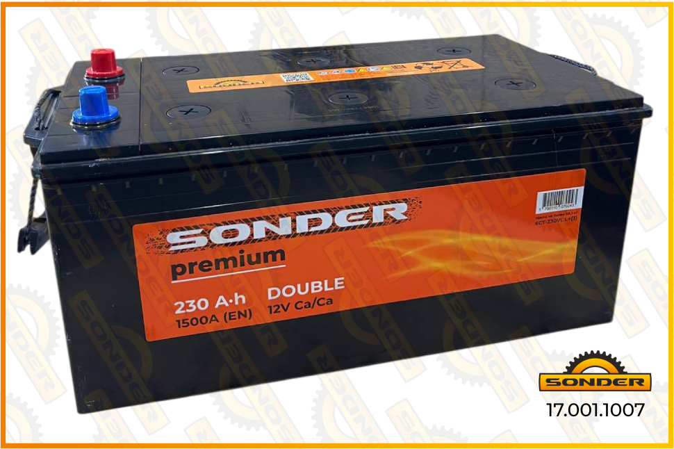 АКБ Sonder Premium 230Ah 1500А + слева 518x276x242 DOUBLE (крышки утоплены в корпус) 17.001.1007
