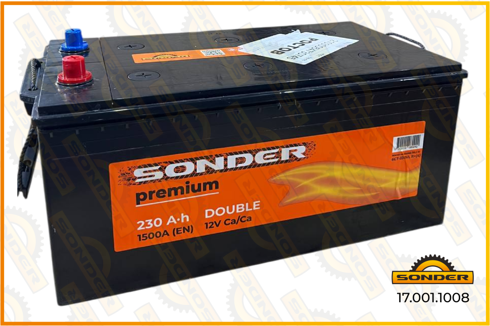АКБ Sonder  Premium 230Ah 1500А + справа 518x276x242 DOUBLE (крышки утоплены в корпус) 17.001.1008
